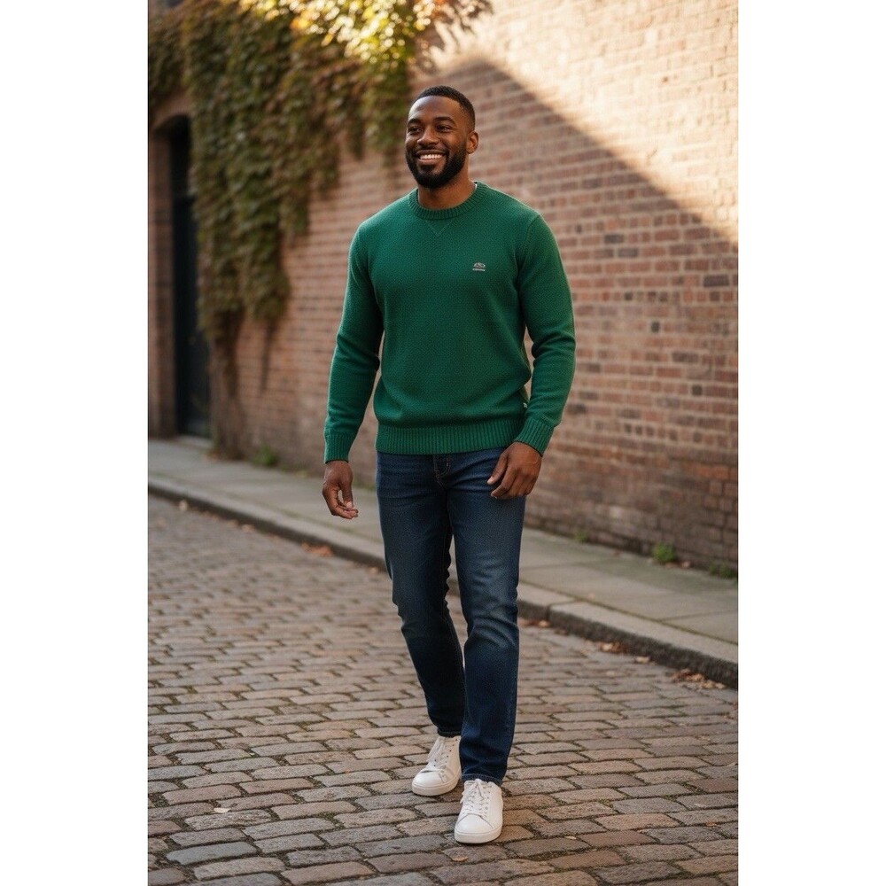 Tommy Hilfiger Men's Green 100% Cotton Crewneck Knit Sweater Size Large